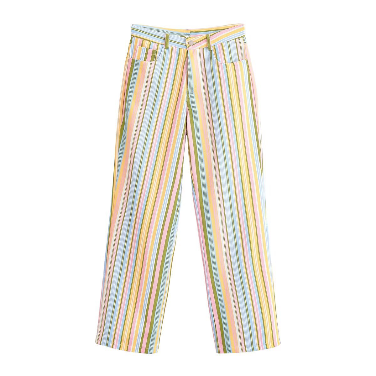 Retro Multicolor Striped High-Waisted Casual Trousers