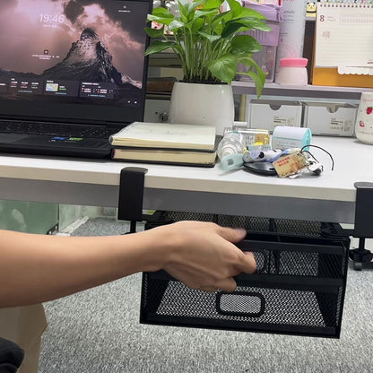 Clamp-On Under-Table Organizer - No-Drill Hidden Hanging Shelf for Desk Storage