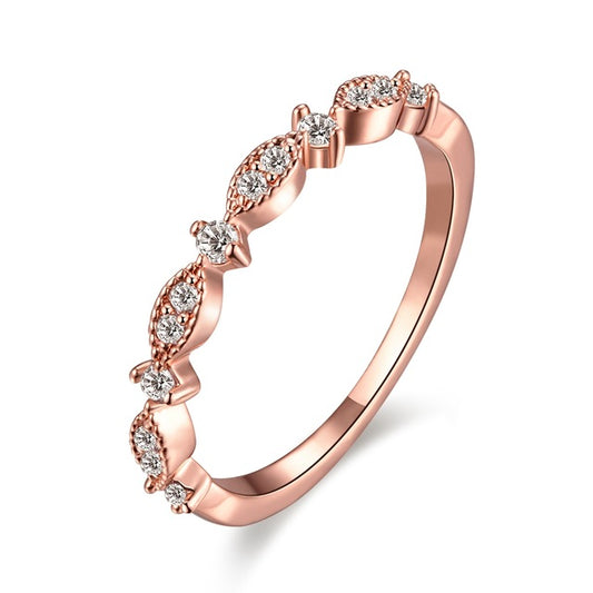 Elegant Rose Gold Tone Marquise Rhinestone Wedding Band / Minimalist Engagement or Promise Ring for Women