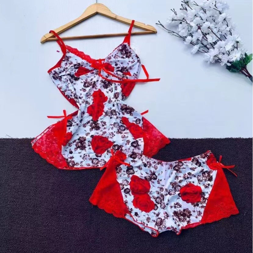 Fashionable V-Neck Strap Nightwear - 2-Piece Summer Sleepwear Set for Women