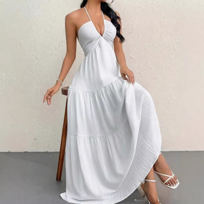 Women's Sexy Backless Halter Neck Maxi Dress - European Style Summer Beach