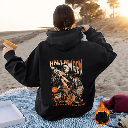 Grunge Skull Graphic Print Fleece Hoodie | Oversized Rust Brown Pullover for Streetwear