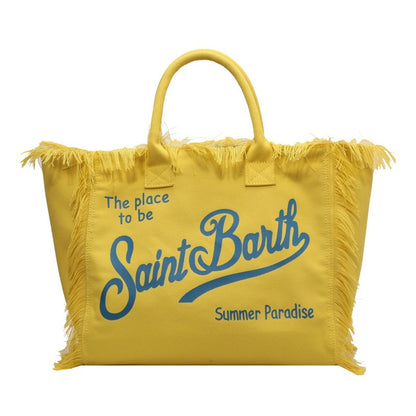 Denim Large Capacity Tote Bag – Canvas Letter Handmade Tassel Handbag