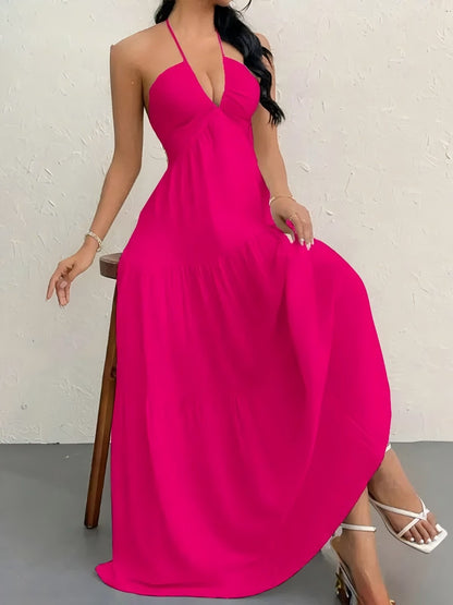Women's Sexy Backless Halter Neck Maxi Dress - European Style Summer Beach