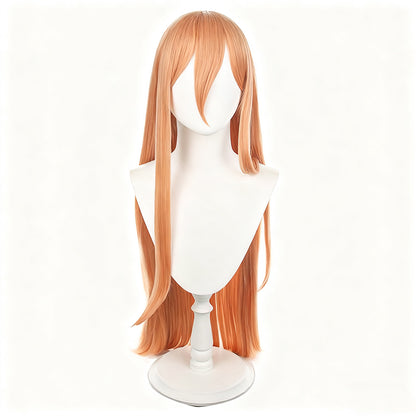 Chainsaw Man Power (Pawa) Cosplay Wig | Long Orange Layered Anime Wig with Horns
