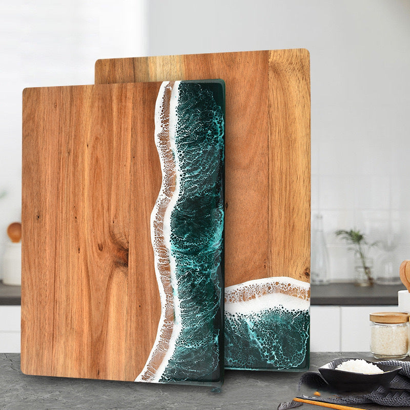 Luxury Wave Spliced Acacia Wood Chopping Board | Artistic Resin Kitchenware