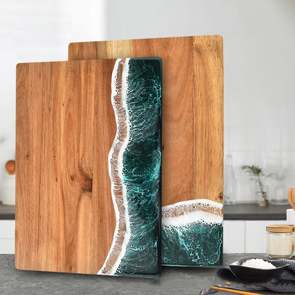 Luxury Wave Spliced Acacia Wood Chopping Board | Artistic Resin Kitchenware