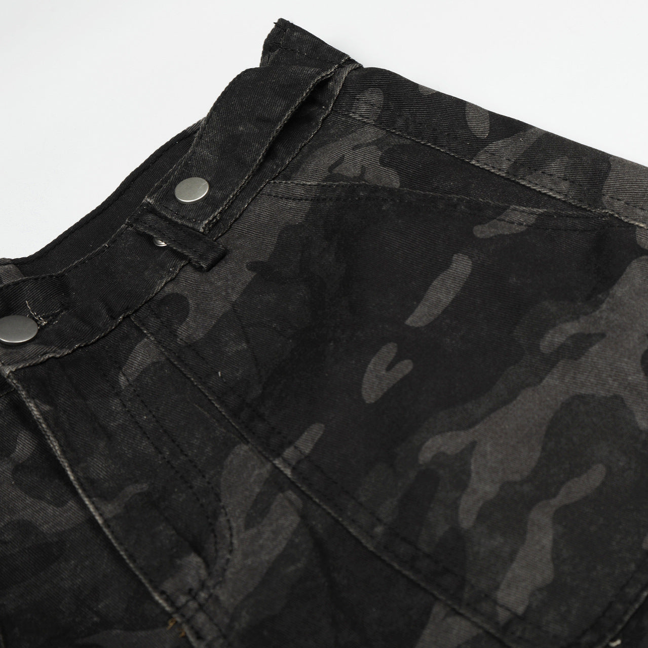 Dark Camo Multi-Pocket Cargo Shorts - Tactical Wide Leg Denim Streetwear Pants