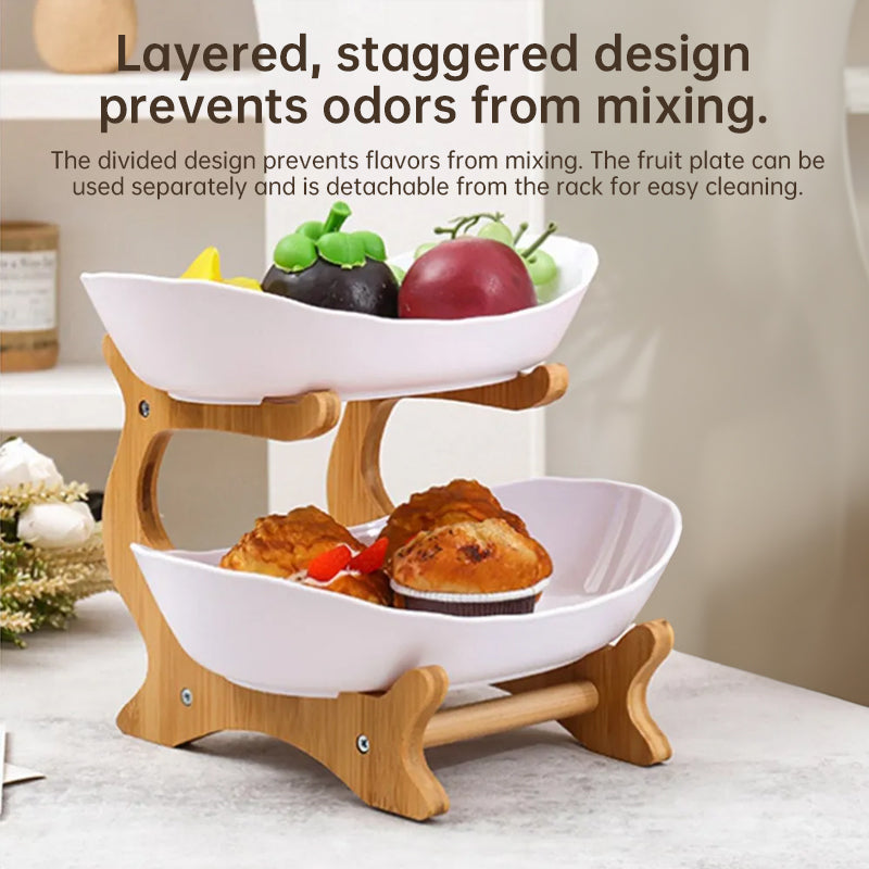 Elegant Double Layer Bamboo Fruit Bowl with Ventilation for Fresh Produce