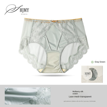 Luxury Mid-High Waist Lace Briefs - Silk-Cotton Lined Antibacterial Mesh