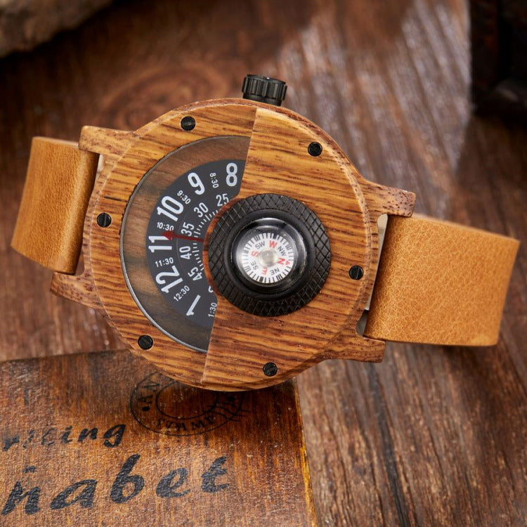 JIACHEN Multifunctional Wooden Watch with Compass - Outdoor Sports Watch