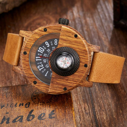 JIACHEN Multifunctional Wooden Watch with Compass - Outdoor Sports Watch