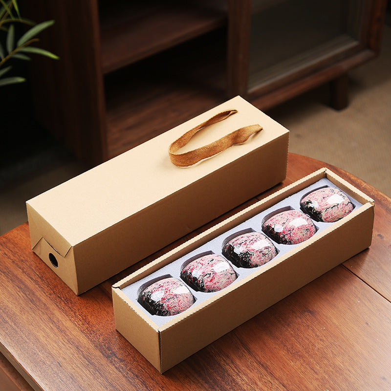 Jian Zhan Master Tea Cups with Egg-Shaped Design and Colorful Glaze