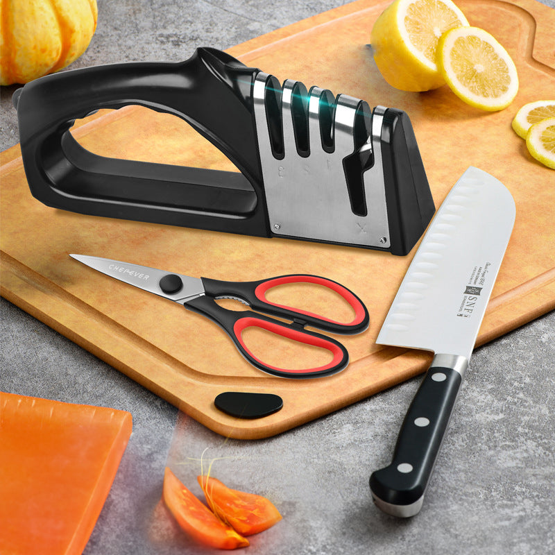 4-in-1 Manual Kitchen Knife Sharpener with Non-Slip Base