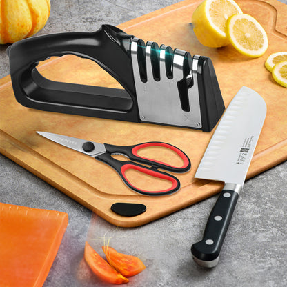 4-in-1 Manual Kitchen Knife Sharpener with Non-Slip Base