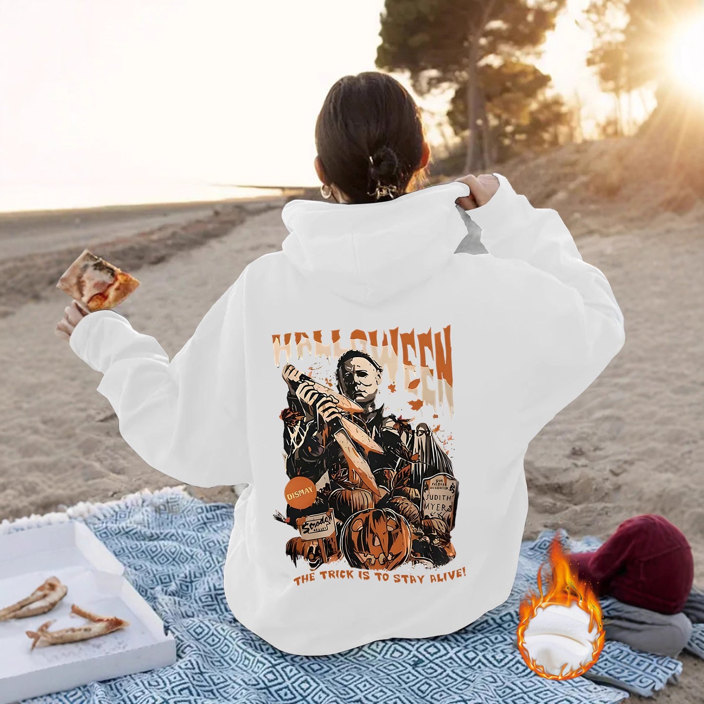 Grunge Skull Graphic Print Fleece Hoodie | Oversized Rust Brown Pullover for Streetwear