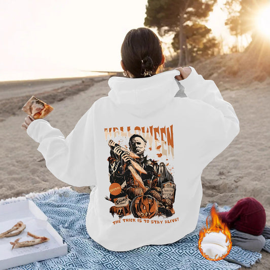 Grunge Skull Graphic Print Fleece Hoodie | Oversized Rust Brown Pullover for Streetwear