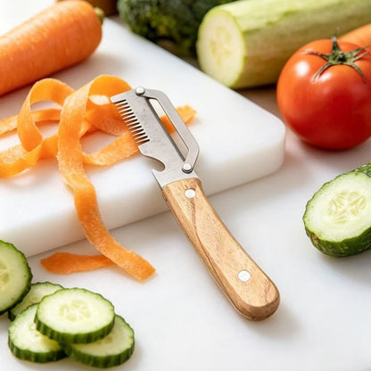 Multi-functional Kitchen Vegetable Slicer & Peeler - 2-in-1 Household Knife Tool with Wooden Handle & Bottle Opener
