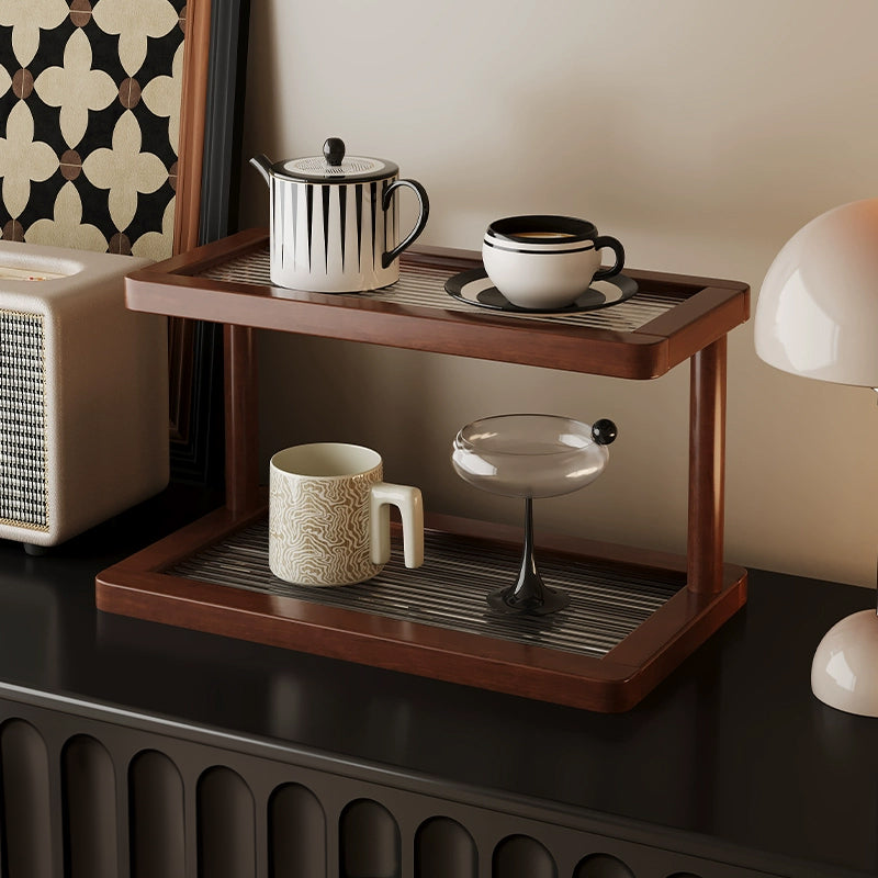 2-Tier Bamboo Spice & Cosmetic Organizer with Acrylic Base | Countertop Storage for Small Spaces