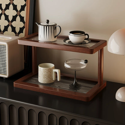 2-Tier Bamboo Spice & Cosmetic Organizer with Acrylic Base | Countertop Storage for Small Spaces