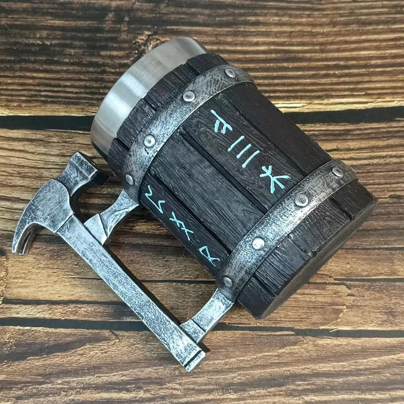 Handmade Viking Wooden Beer Mug - Retro Barrel Large Capacity Tankard with Stainless Steel Interior