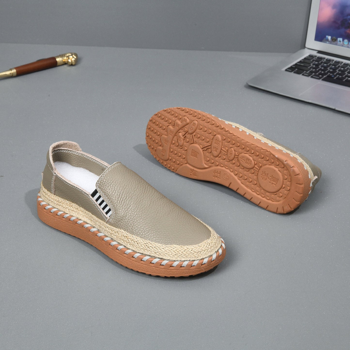 Men's Handmade Leather Fisherman Shoes - Casual Cowhide One Foot Massage Loafers