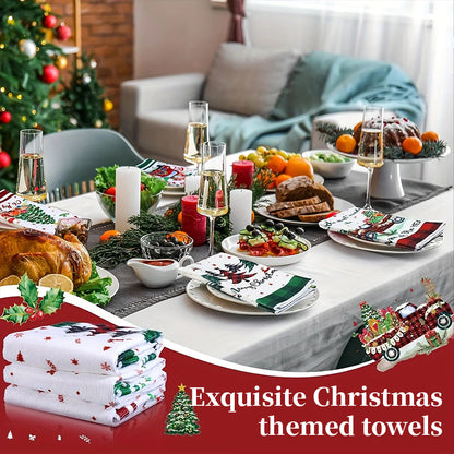 Christmas Kitchen Towels - Decorative Absorbent Dish Cloths for Holiday Decor