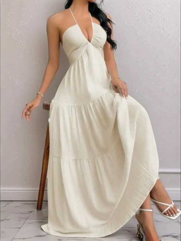 Women's Sexy Backless Halter Neck Maxi Dress - European Style Summer Beach