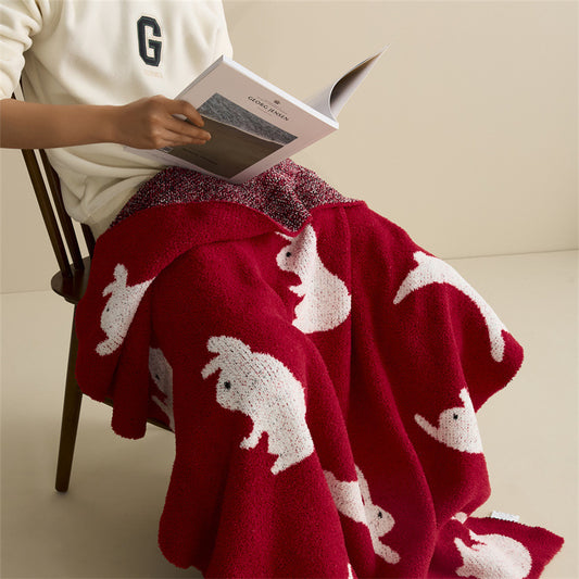 Festive Rabbit Print Plush Blanket – Cozy New Year Special Sofa Throw & Warm Lap Scarf