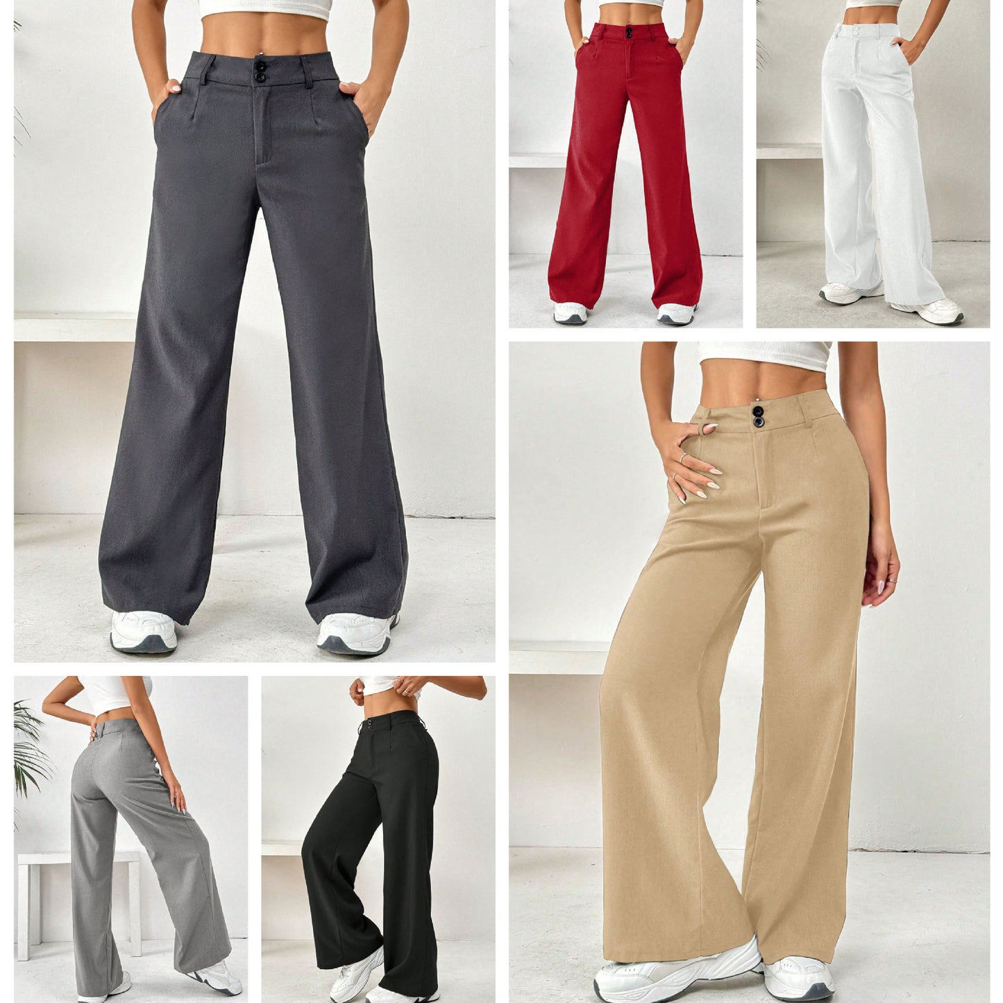 Women's Loose Fit Slimming Straight Leg Trousers - Casual Wide Pants