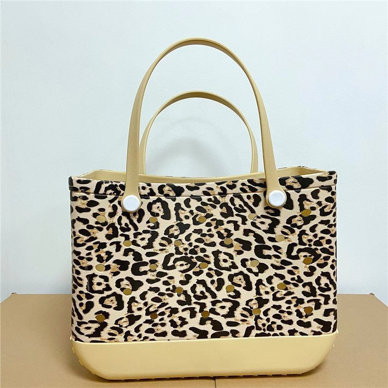 Printed EVA Beach Storage Bag - Waterproof Outdoor Basket & Handbag with Cow Print