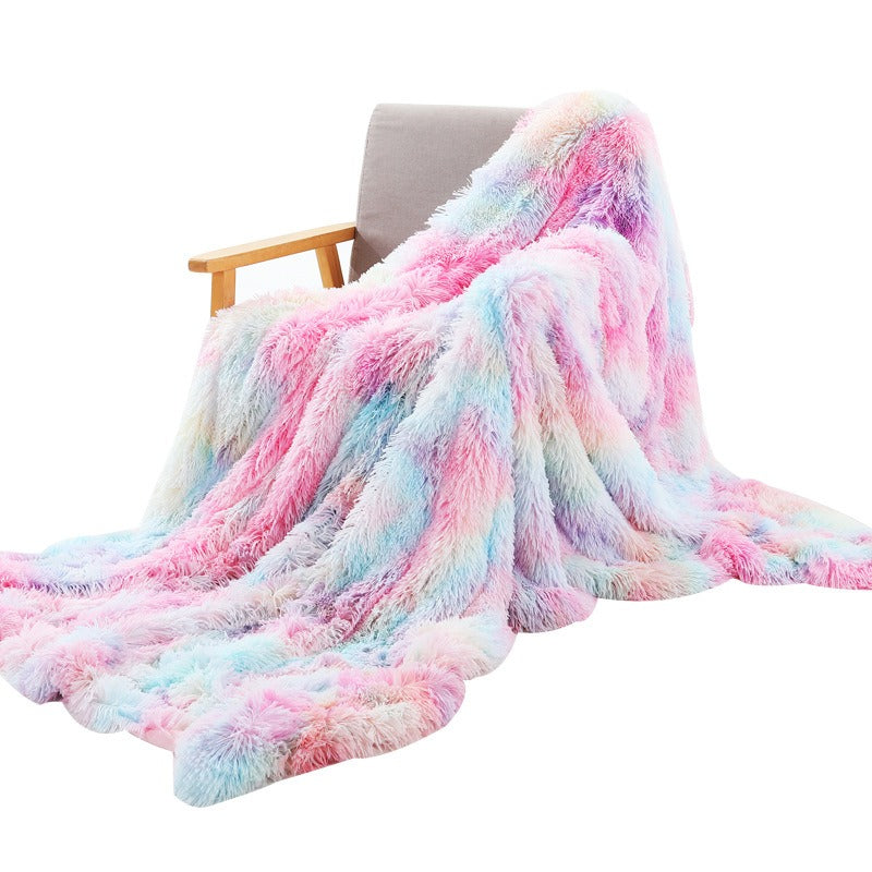 Colorful Rainbow Tie-Dye Plush Blanket – Ultra Soft Nordic Style Fuzzy Throw for Sofa, Office & Nap Time