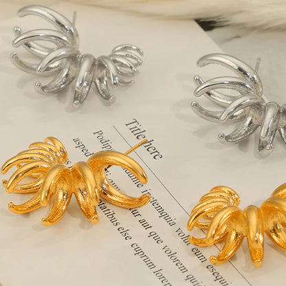 Bold Gold Tone Irregular Flower Statement Earrings