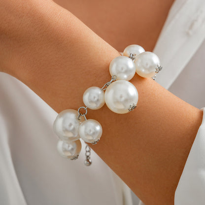 Statement Chunky Faux Pearl Necklace & Bracelet Set