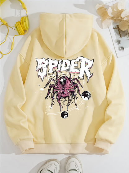 Grunge Spider Graphic Print Hoodie | Oversized Lavender Pullover for Streetwear
