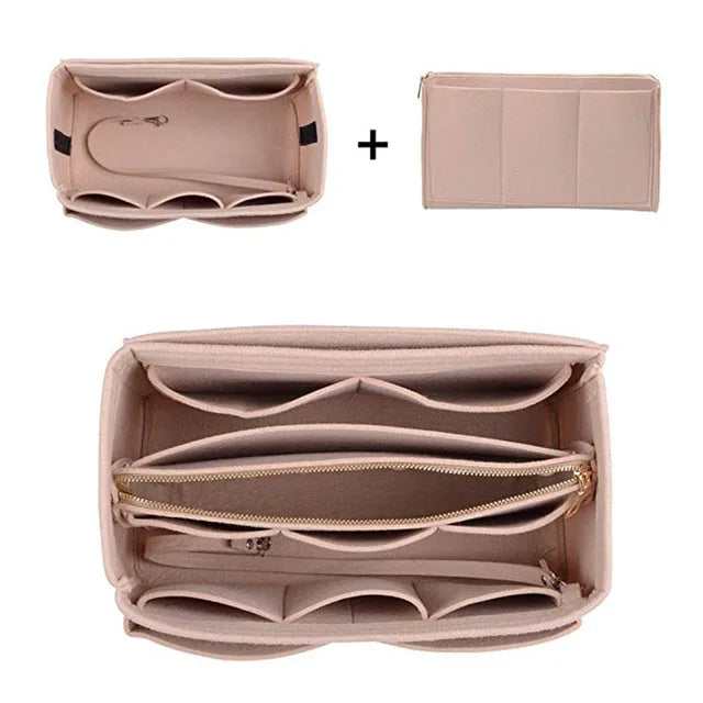 Multi-Pocket Women's Makeup Bag – Felt Purse Organizer Insert for Handbags
