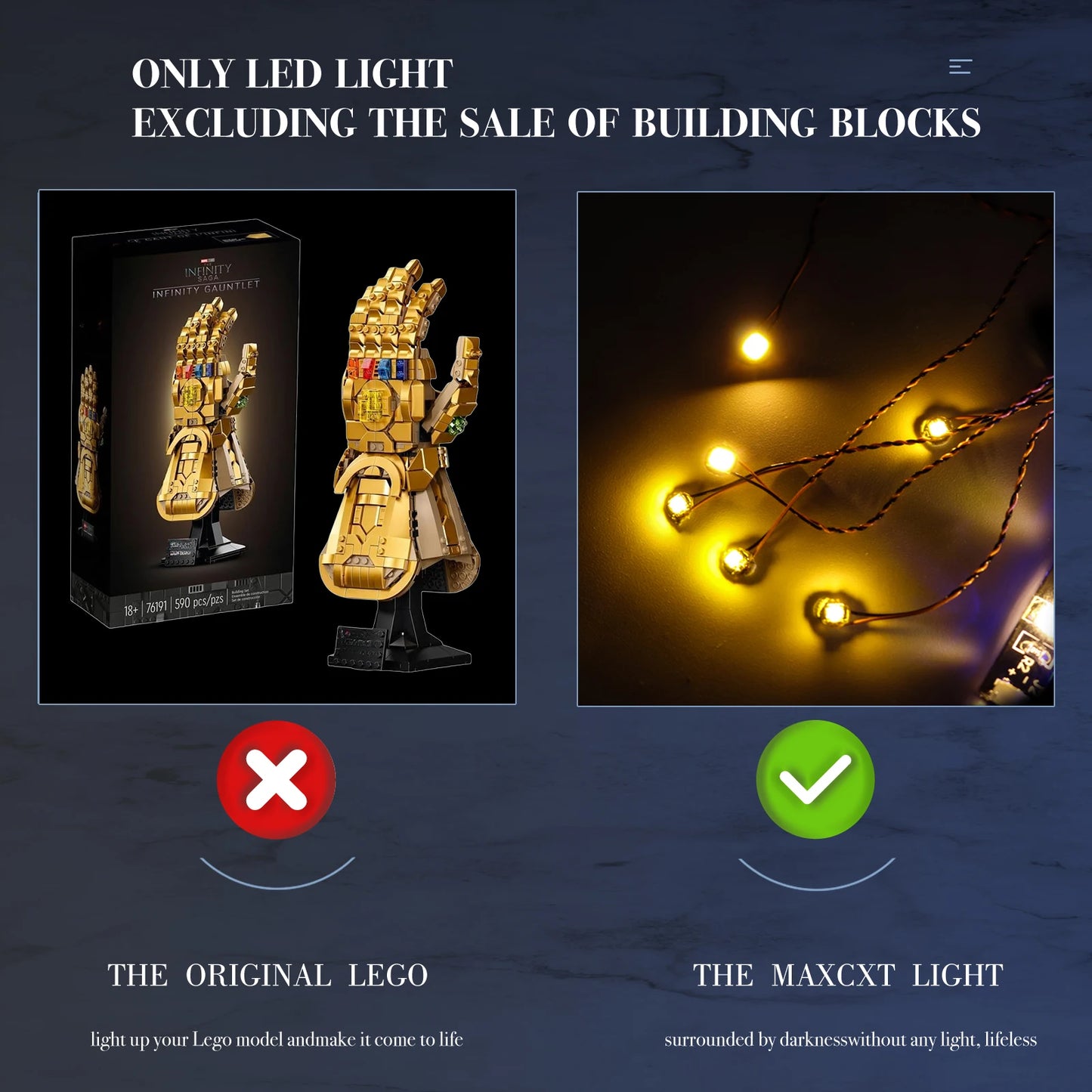 LED Lighting Kit for Marvel Infinity Gauntlet 76191 – Premium Glow Upgrade (Light Kit Only)