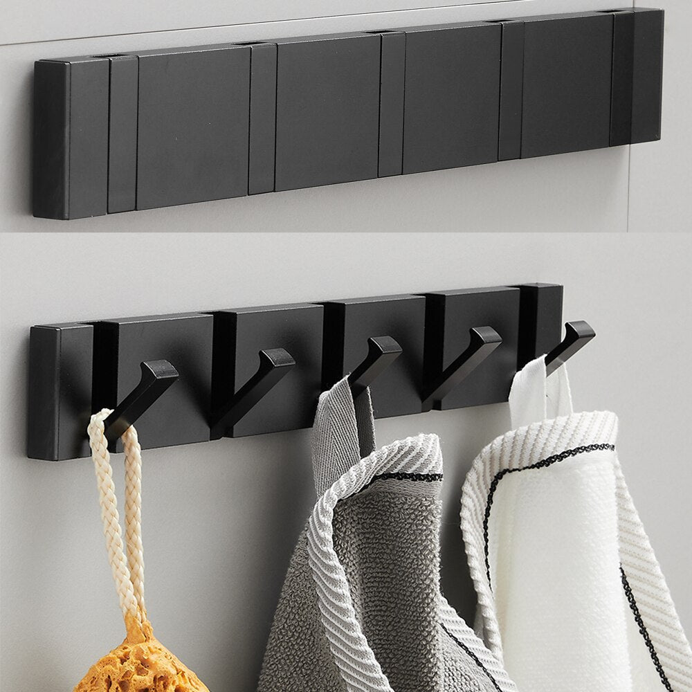 Modern Folding Wall Hooks Rack – Luxury Black & Gold Coat & Towel Hanger for Bathroom & Entryway