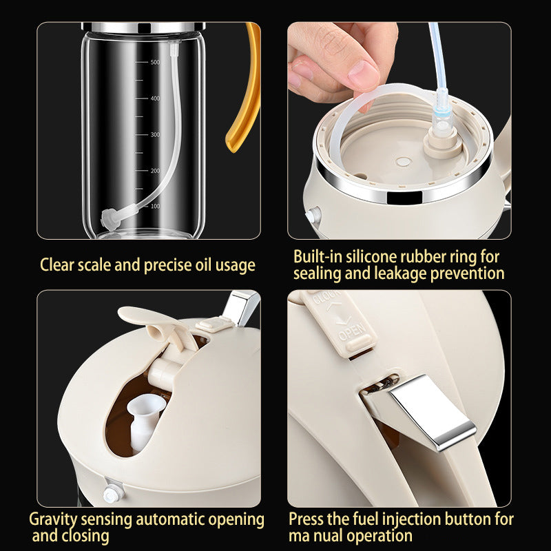 2-in-1 Glass Oil Dispenser and Spray Bottle - Automatic Opening & Closing