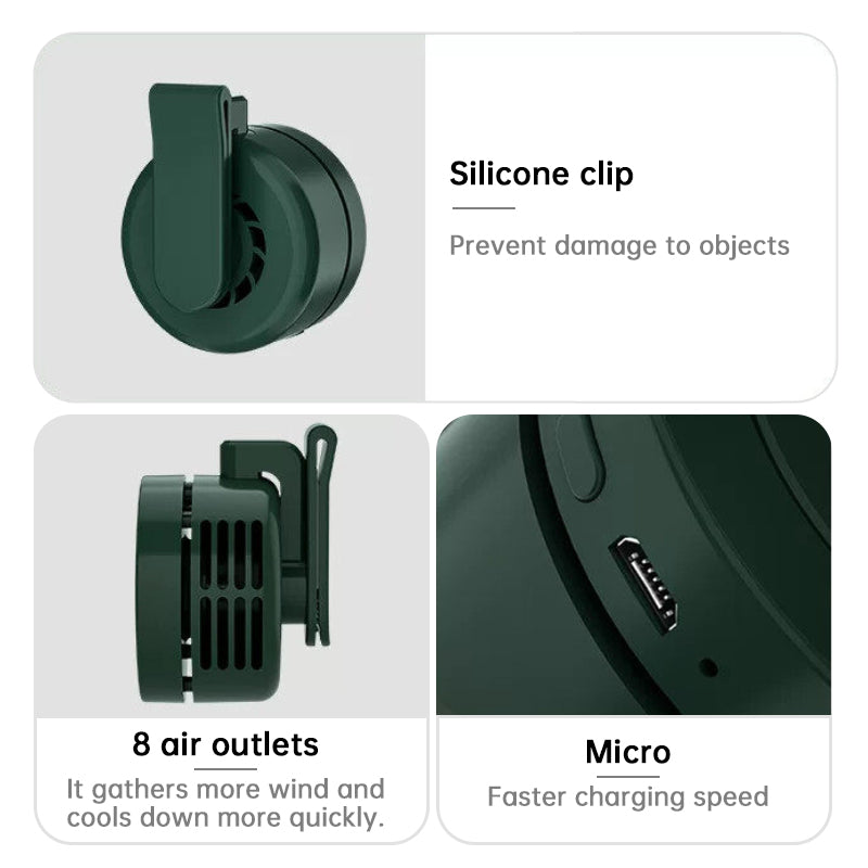 USB Rechargeable Portable Belt Fan for Hiking & Travel with $360^\circ$ Adjustment