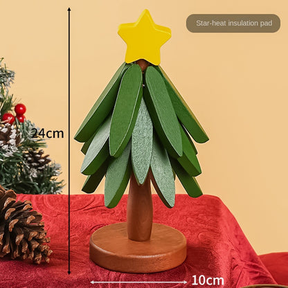 Solid Wood Tree-Shaped Drink Placemat - Unique Festive Table Trivet & Gift