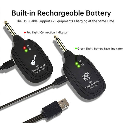 Wireless Guitar Transmitter Receiver System with USB Charging for Instruments
