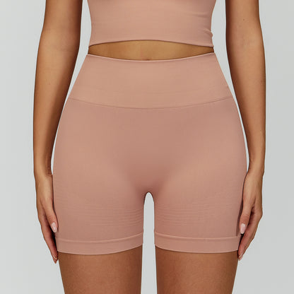 High Waisted Ribbed Fitness Workout Shorts - Stretchy Athletic Biker Shorts