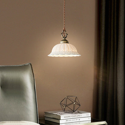 Retro Copper Bedside Pendant Light – Elegant Japanese Style Ceramic Hanging Lamp for Bedroom & Cafe