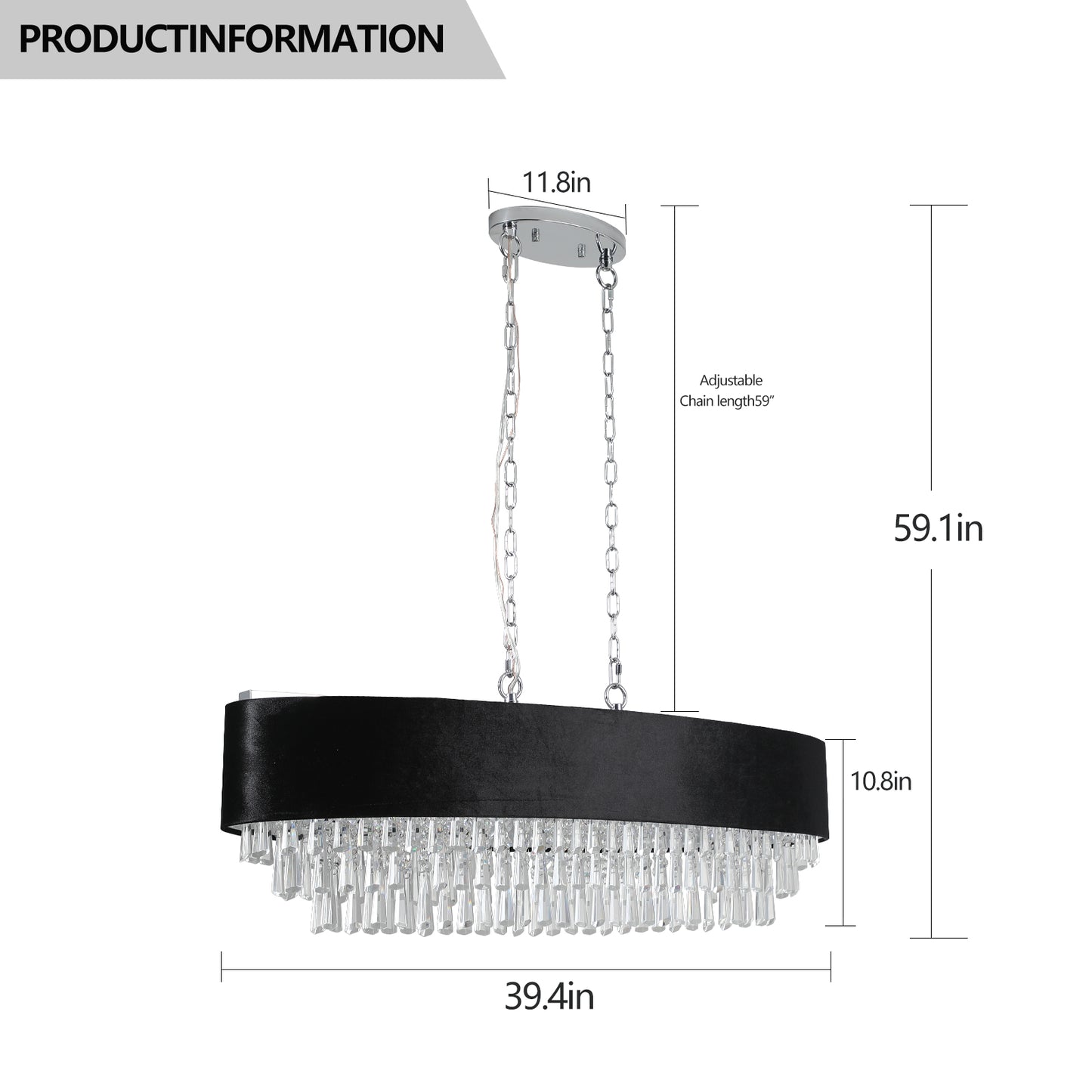 Luxury Modern Black Crystal Chandelier – Elegant Round Pendant Light for Dining & Living Room
