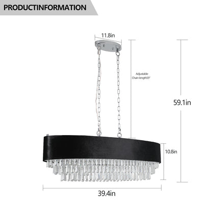 Luxury Modern Black Crystal Chandelier – Elegant Round Pendant Light for Dining & Living Room