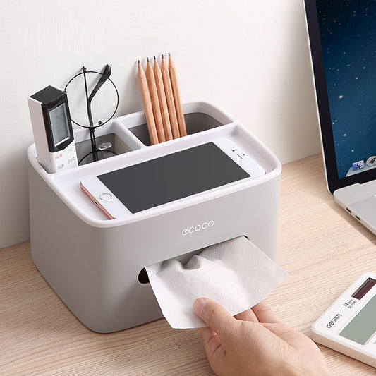 Multifunctional Desktop Tissue Box Cover – Stylish Paper Holder & Stationery Organizer for Home & Office