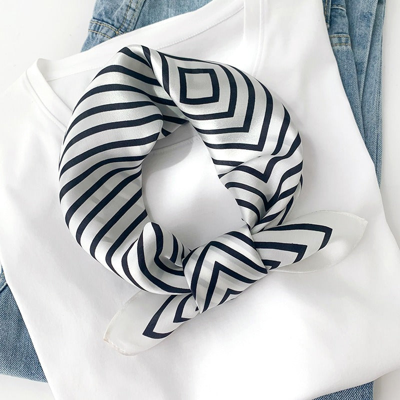 Luxury Striped Mulberry Silk Scarf - Elegant Professional Necktie & Square Head Wrap