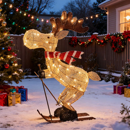 Festive LED Skiing Reindeer Decoration for Lawn, Tree & Home Decor