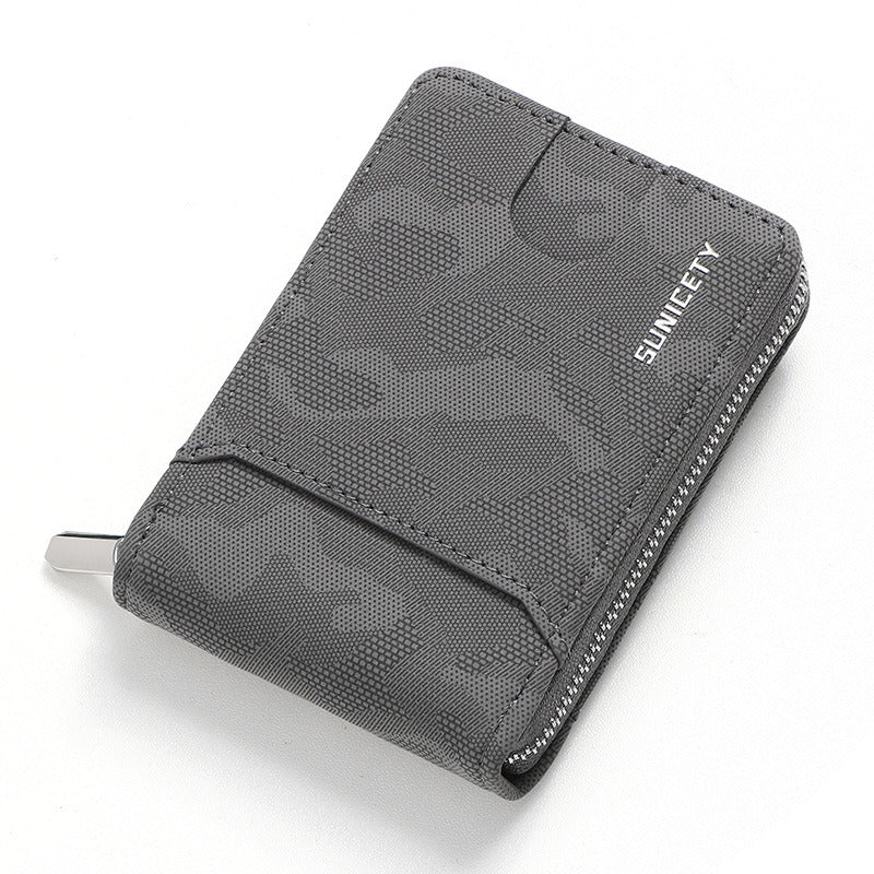 RFID Blocking Zipper Large Capacity Credit Card & Certificate Holder - PU Camouflage Wallet